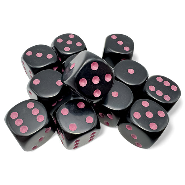 Chessex Dice - 16mm 12d6 Opaque: Black/Pink