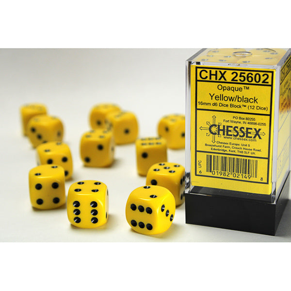 Chessex Dice - 16mm 12d6 Opaque: Yellow/Black