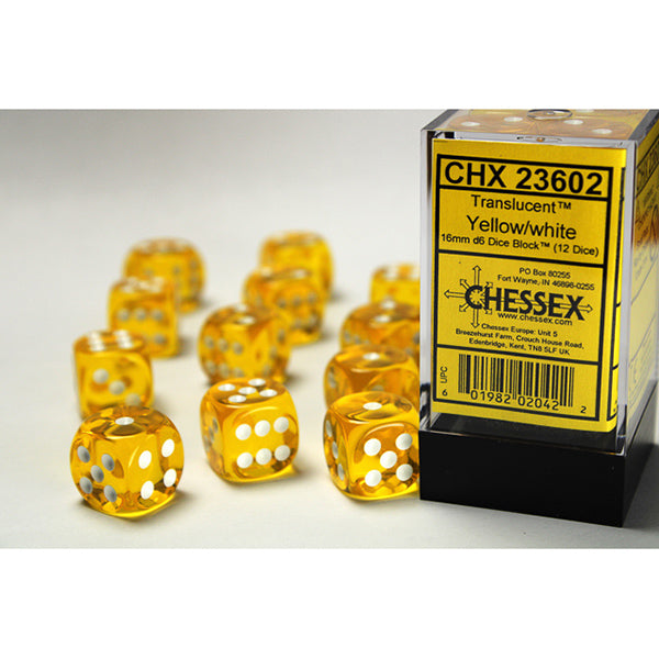 Chessex Dice - 16mm 12d6 Translucent: Yellow/White