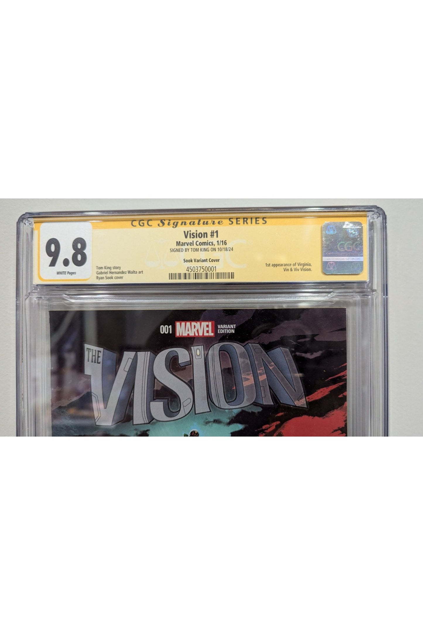 Vision #1 1:25 Sook Variant Cover CGC 9.8 1st Appearance Viz Signed Tom King HTF