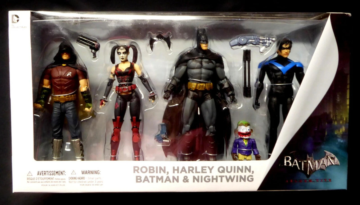 DC Collectables Batman Arkham City Robin, Harley Quinn, Batman & Nightwing