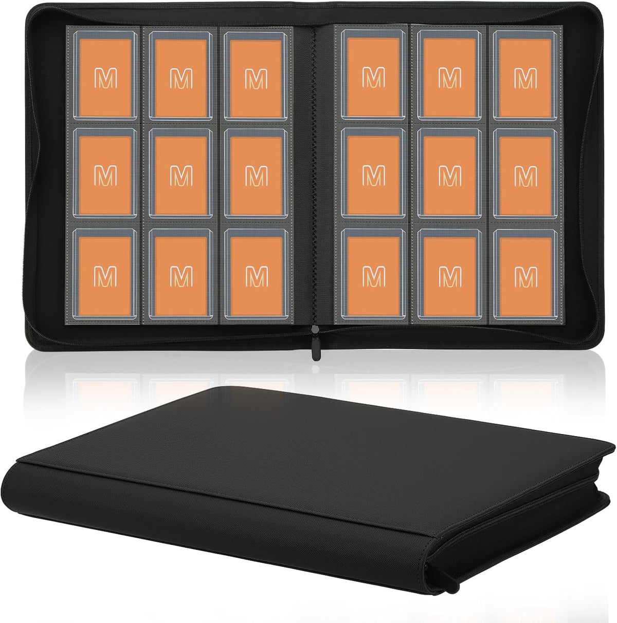 Toploader Binder,Trading Card Binder Storage Hold up 288 Cards 9-Pocket Top Loader Binder with Sleeves for 3"x4" Rigid Toploaders Hard Cases (9Black)