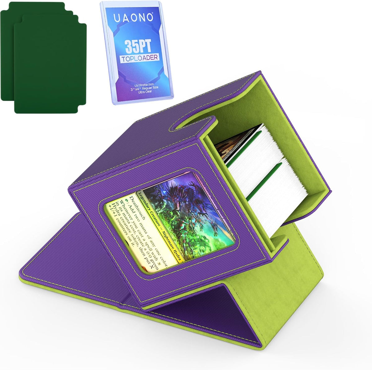 UAONO Card Deck Box for MTG Commander, Fits 100 Double-Sleeved Cards | Independent Commander Display, Magnetic Deck Case for Magic the Gathering TCG, 2 Dividers & 1 Top Loader