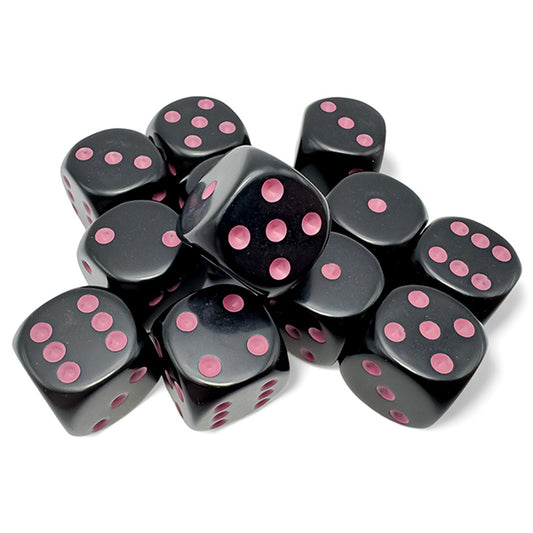 Chessex Dice - 16mm 12d6 Opaque: Black/Pink