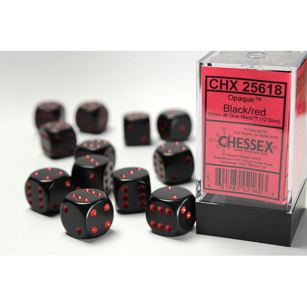 Chessex Dice - 16mm 12d6 Opaque: Black/Red