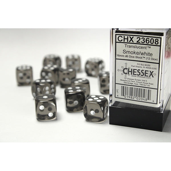 Chessex Dice - 16mm 12d6 Translucent: Smoke/White