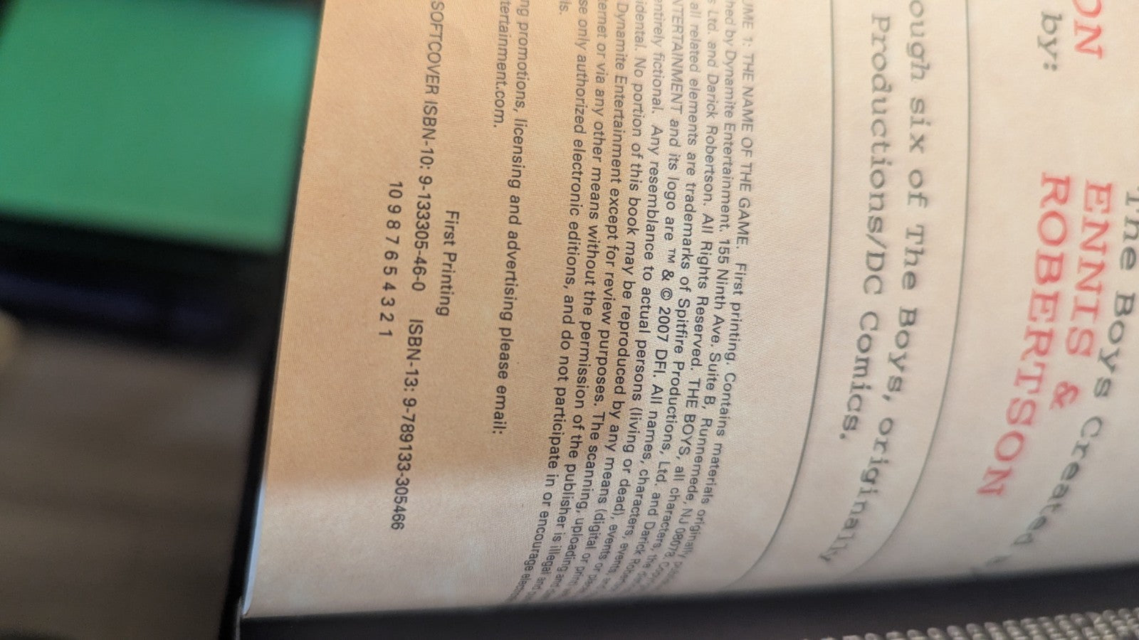 The Boys, Vol 1: The Name Of The Game (First Printing)