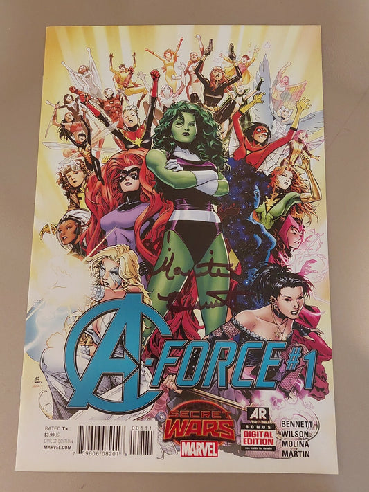 A-Force #1 (2015 Marvel) 1st appearance of Singularity, Signed Bennett VF+ / NM-