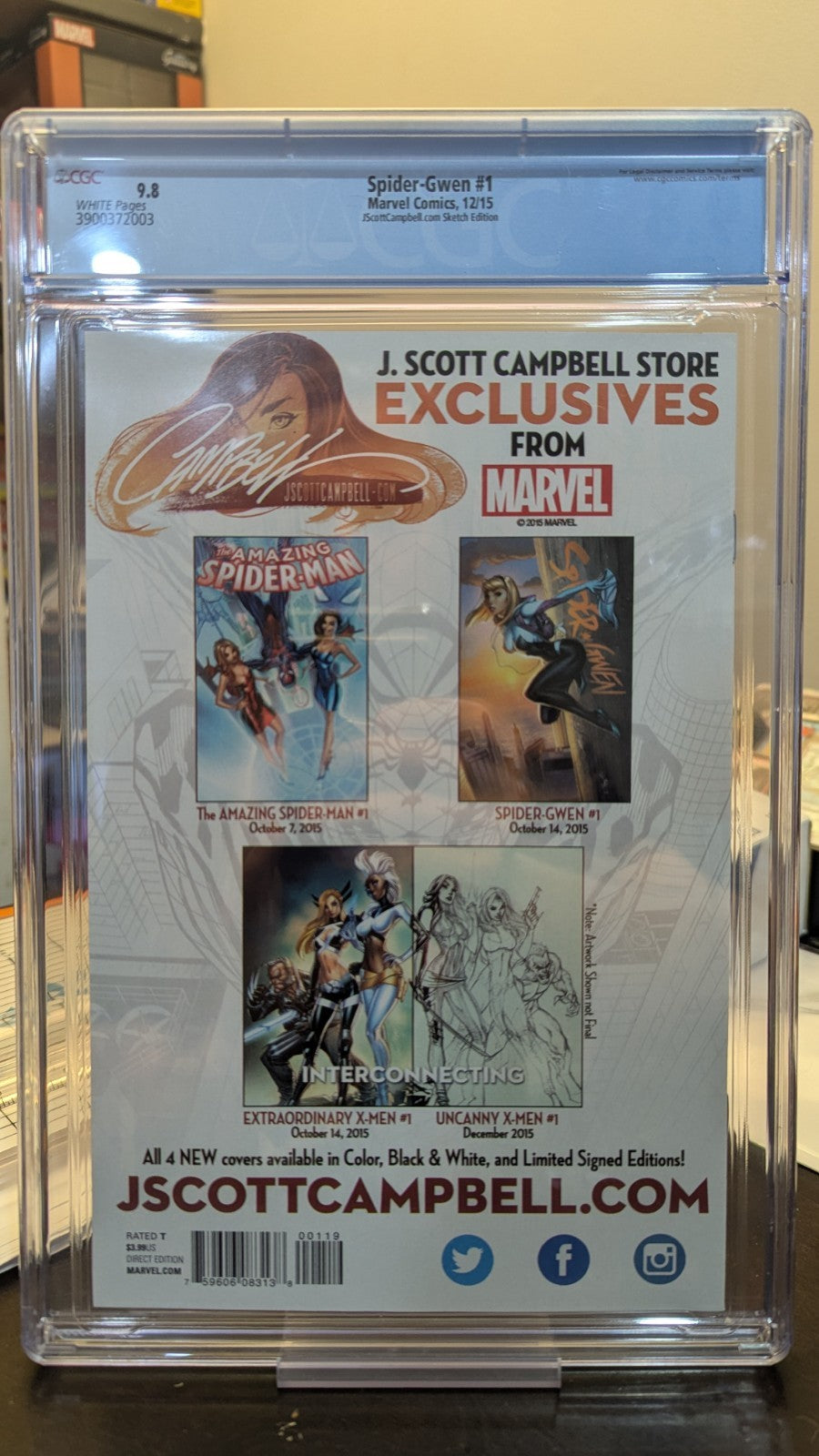 SPIDER-GWEN #1 CGC 9.8 J. SCOTT CAMPBELL EXCLUSIVE SKETCH VARIANT 2015