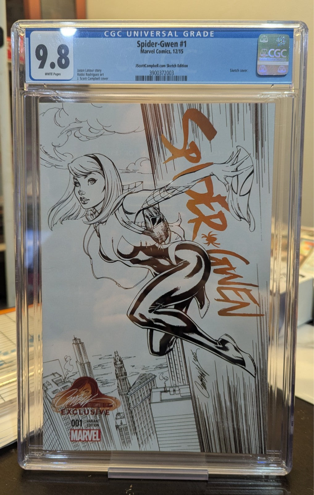 SPIDER-GWEN #1 CGC 9.8 J. SCOTT CAMPBELL EXCLUSIVE SKETCH VARIANT 2015