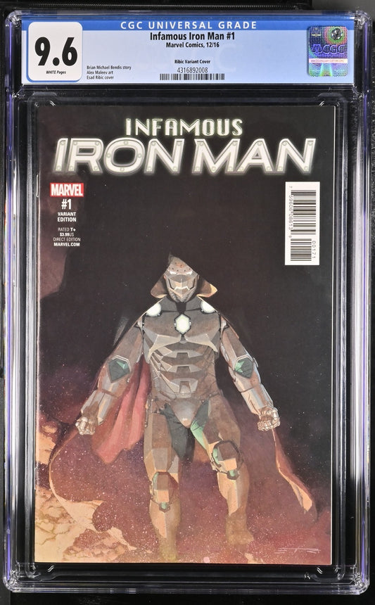 INFAMOUS IRON MAN #1 MARVEL 2016 RIBIC 1:25 VARIANT COVER CGC 9.6 WHITE PAGES