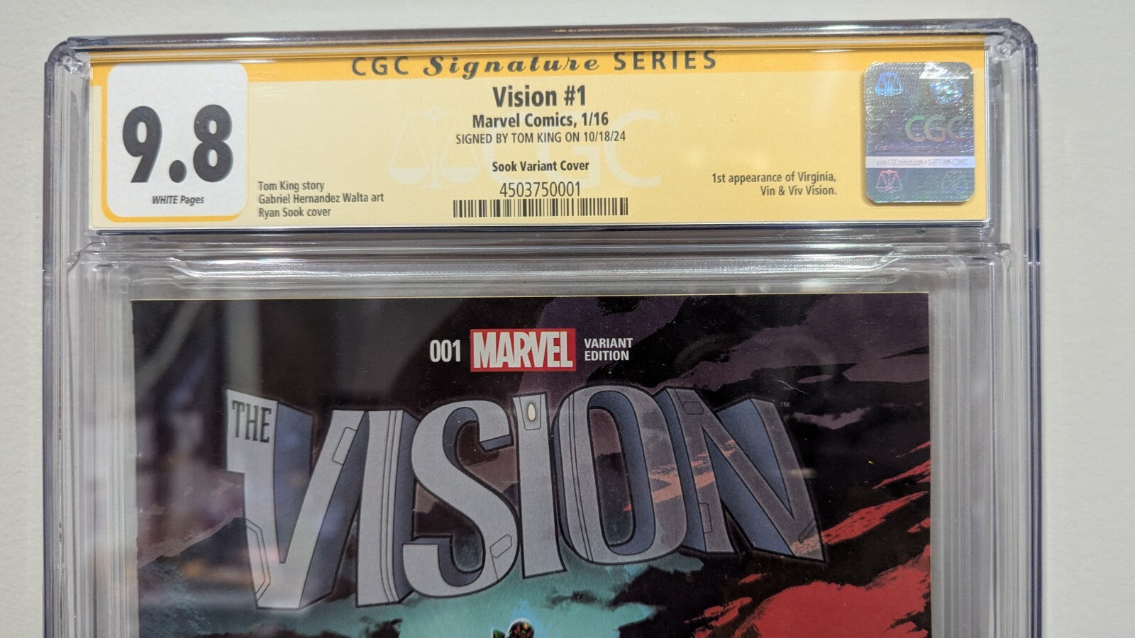 Vision #1 1:25 Sook Variant Cover CGC 9.8 1st Appearance Viz Signed Tom King HTF