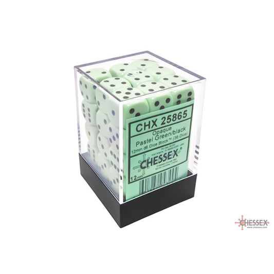 Chessex Dice - 12mm 36d6 Opaque: Pastel Green/Black