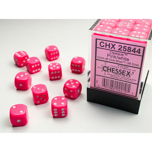 Chessex Dice - 12mm 36d6 Opaque: Pink/White