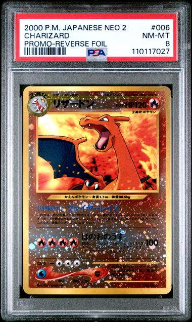 Japanese Charizard NEO 2 Promo #006 reverse holo PSA 8