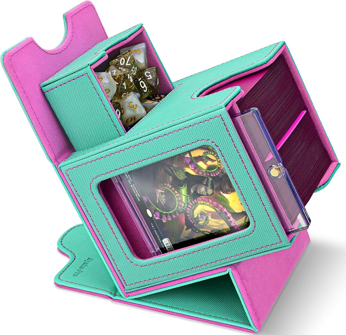 UAONO Card Deck Box for MTG Commander, Fits 100 Double-Sleeved Cards | Independent Commander Display, Magnetic Deck Case for Magic the Gathering TCG, 2 Dividers & 1 Top Loader
