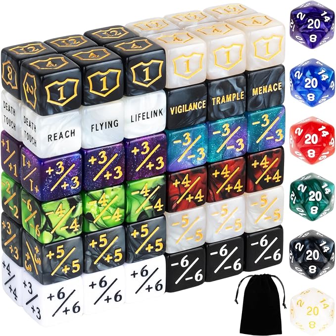 78 Pieces MTG Dice Counters Bulk Life Keyword Counter Dice Set Plus 1/+1 Buff Ability Tokens for MTG
