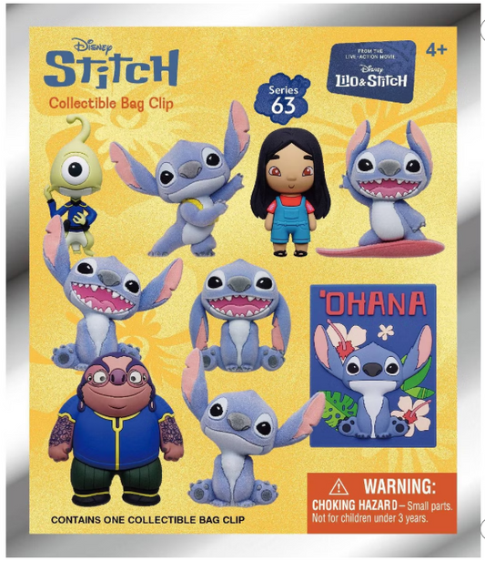 Disney Stitch Collectible Bag Clip - Lilo & Stitch Live-Action Mystery Blind Pack