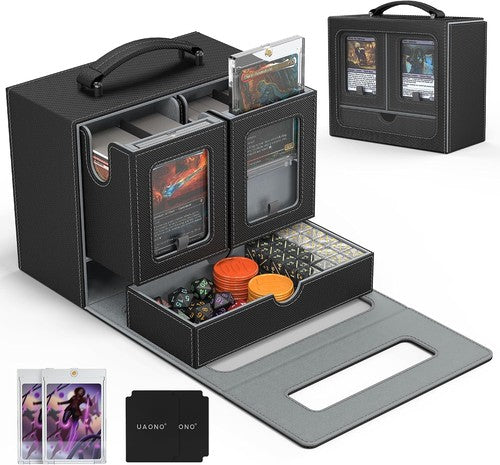 3-in-1 MTG Commander Deck Box with Display Window Portable Handle & Dice Tray