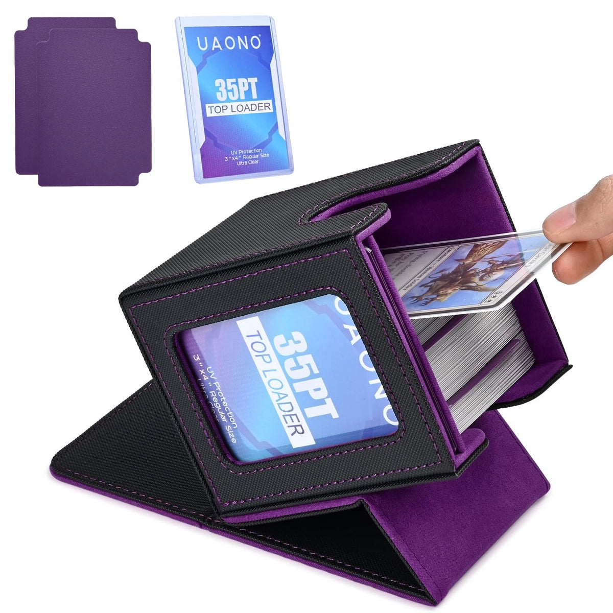 UAONO Card Deck Box for MTG Commander, Fits 100 Double-Sleeved Cards | Independent Commander Display, Magnetic Deck Case for Magic the Gathering TCG, 2 Dividers & 1 Top Loader