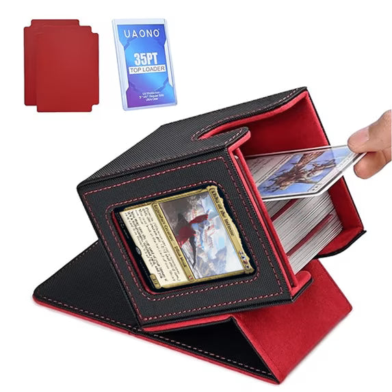 UAONO Card Deck Box for MTG Commander, Fits 100 Double-Sleeved Cards | Independent Commander Display, Magnetic Deck Case for Magic the Gathering TCG, 2 Dividers & 1 Top Loader